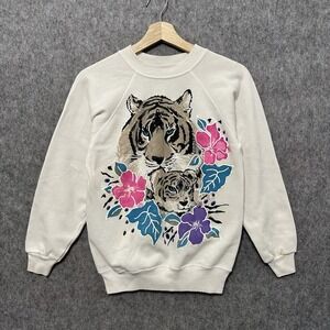 Vintage L.A. Chic Tiger Floral Animal Sweatshirt Women's Sz M 80s USA Made